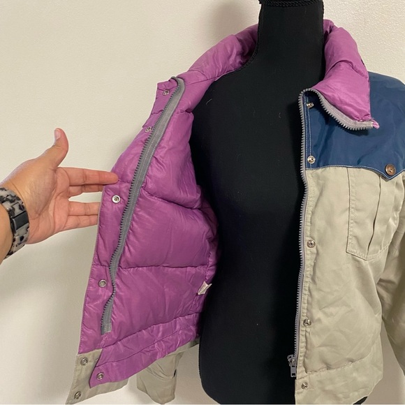 Powderhorn Mountaineering Jacket Girls Size 12 Tan Blue Vintage Down Jacket - Picture 6 of 17